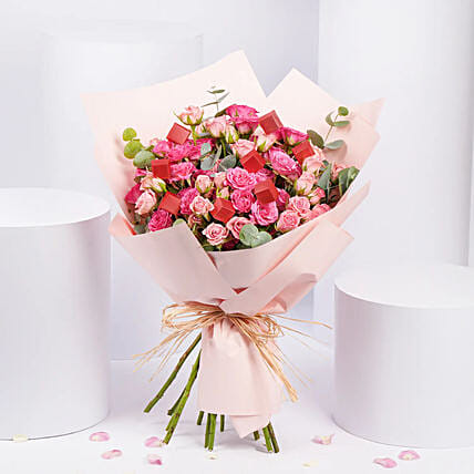 Blushing Pink Spray Rose With Chocolates: Send Flowers to Qatar