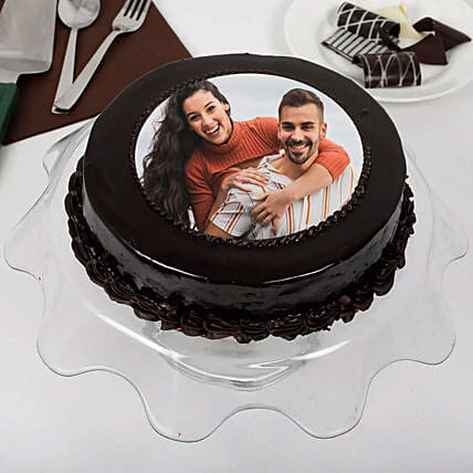 Chocolate Truffle Anniversary Photo Cake 500gm: Send Personalised Gifts To Qatar