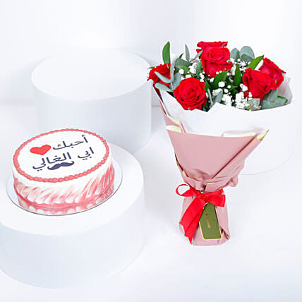 Dear Dad Cake N Red Roses Bouquet: توصيل تنسيقات هدايا في قطر