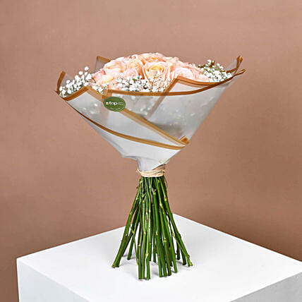 باقة 20 وردة جورية لون مشمشي في غلاف شفاف أنيق: توصيل ورد في الدوحة