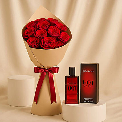 Davidoff Hot Water Perfume & Luxurious Red Rose Bouquet: Send Gifts for Him To Qatar