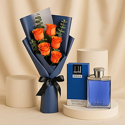 Dunhill Desire Blue Edt 100ml & Rose Bouquet: Send Gifts for Him To Qatar