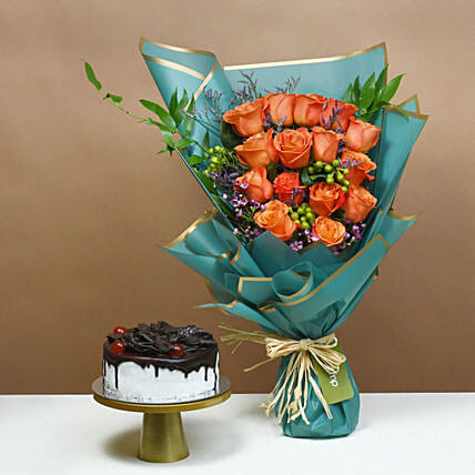 Harvest Glow Roses with Cake Delight: 