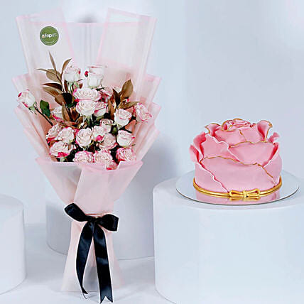 Pink Flower and Cake Combo: 