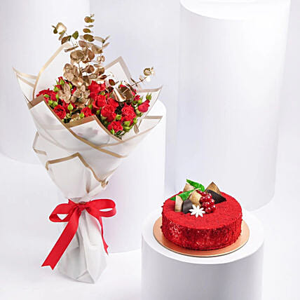 Red Spray Rose & Red Velvet Cake: 