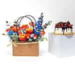 Beautiful Flower Arrangement with Black Forest Cake