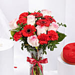 Blooming Hugs Valentines Arrangement | Chocolate Cake 500gm