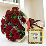 Bouquet of Red Roses & Handmade Thank You Card