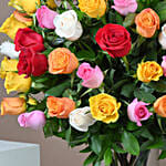 Bunch of 100 Mixed Roses In Glass Vase
