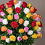 Bunch of 100 Mixed Roses In Glass Vase