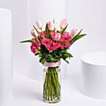Elegant Pink Tulip & Baby Rose In Vase