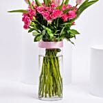 Elegant Pink Tulip & Baby Rose In Vase