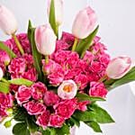 Elegant Pink Tulip & Baby Rose In Vase