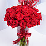 Glass Vase of Lovely Red Roses