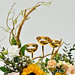 Mix Flowers in Fish Bowl with Candle Holder