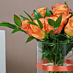 Orange Roses in Glass Vase