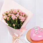 Pink Spray Roses & Heart Shaped Cake