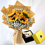 Ravishing Sunflowers Bouquet Beautifully Tied With Patchi Chocolates