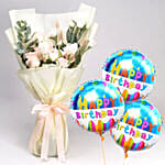 Serene Bouquet of Mixed Flowers With Birthday Balloons