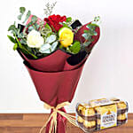 Vibrant Colored Roses Bouquet With Ferrero Rocher