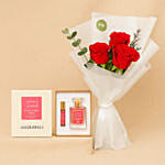 Alghawaly Pomegranate Musk & Elegant Red Rose Bouquet Combo