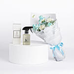 Elegant Blue & White Flower Bouquet with Kenooz Moon Stone Air Freshener Labdanum