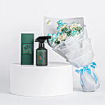 Elegant Blue & White Flower Bouquet with Kenooz Moon Stone Air Freshener Oud Onyx