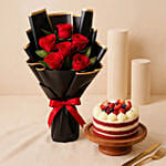 6 Red Roses and Half Kg Red Velvet Cake Combo