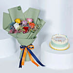 Chocolate Birthday Cake N Rose Bouquet