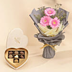 Godiva | Beige Velvet Heart Gift Box - 7 Pieces & Pretty Gerberas Bouquet