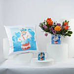 Happy Birthday Flower Vase With Mug n Cushion