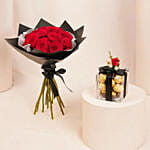 10 Red Rose Flowers Bouquet with Chocolate