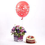 Happy Birthday Flowers with Cake N Balloon