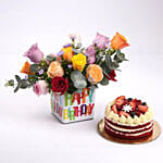 Joyous Birthday Wishes Flowers Vase with Cake