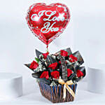 Red Rose Basket With I Love You Balloon