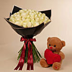 باقة ورود بيضاء سعيدة مع تيدي