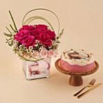 Eid Mubarak Pink Roses & Delightful Cake
