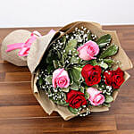 Bouquet of 3 Pink and 3 Red Roses