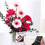 كومبو وشاح لومينا ميزون نسائي وباقة ورد