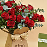 20 Red Roses Hand Bouquet With Chocolates