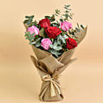 3 Pink 3 Red Roses Valentine Bouquet With Cupcake