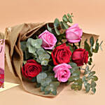3 Pink 3 Red Roses Valentine Bouquet With Greeting Card