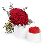 50 Roses Bouquet with Valentines Red Velvet Cake Combo