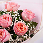 6 Pink Garden Roses Premium Bouquet