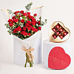Baby Roses Bunch with Chocolate in Heart Shape box