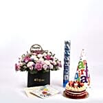 Birthday Flower Box With Red Velvet Cake Combo