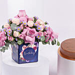 Birthday Roses Arrangement With Dubai Cake