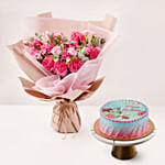 Birthday Wish Carnations Bouquet And Cake