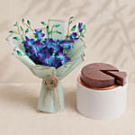 Blue Orchids Bouquet With Dubai Cake