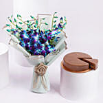 Blue Orchids Bouquet With Dubai Cake